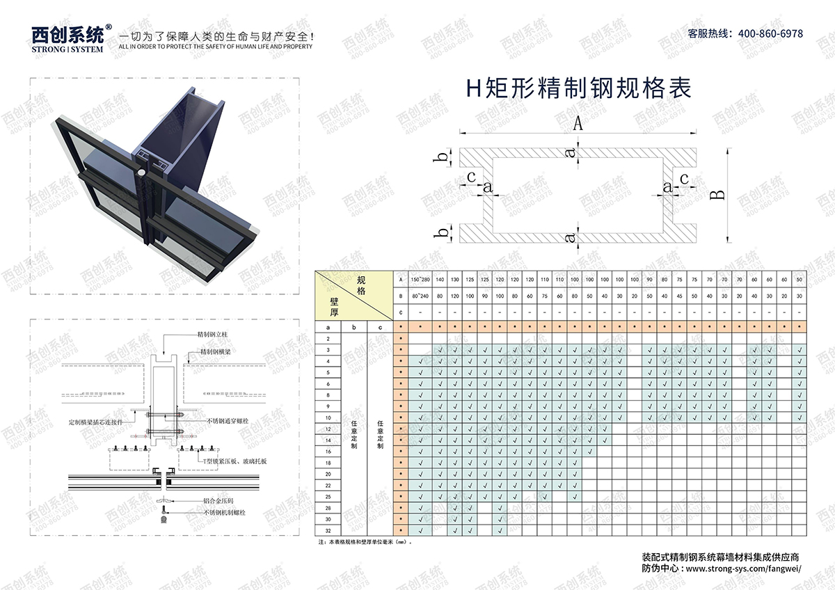 西創系統-H矩形精致鋼型材規格表
